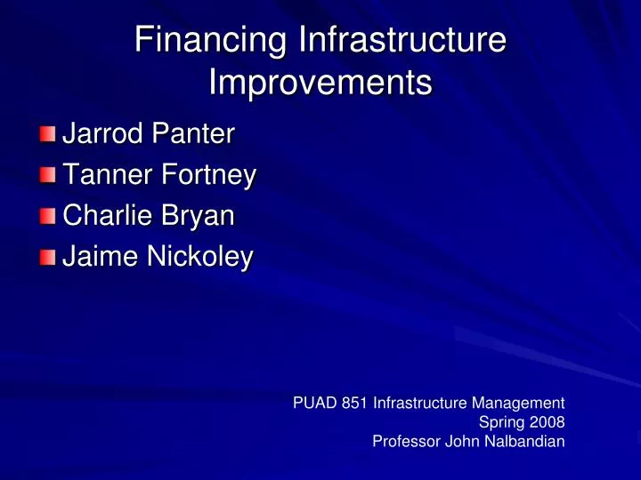 financing infrastructure improvements n.