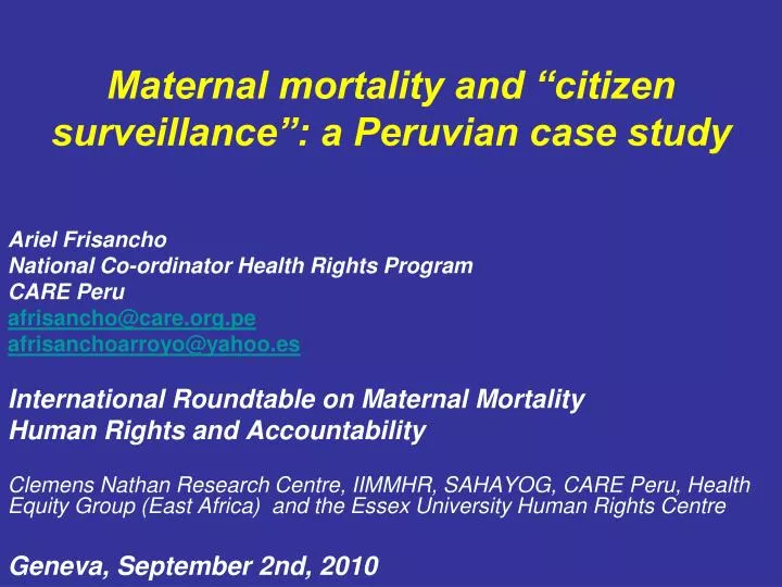 Maternal Mortality, Human Rights and Accountability