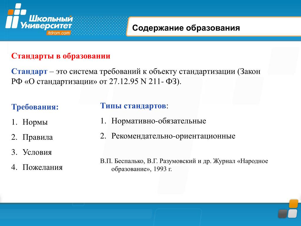 Контрольная работа по информатике коммуникационные технологии. Типы стандартов. Объекты стандартизации ФГОС. Стандарты образования. Обязательные и рекомендательные требования.