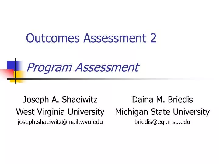 outcomes assessment 2 program assessment n.