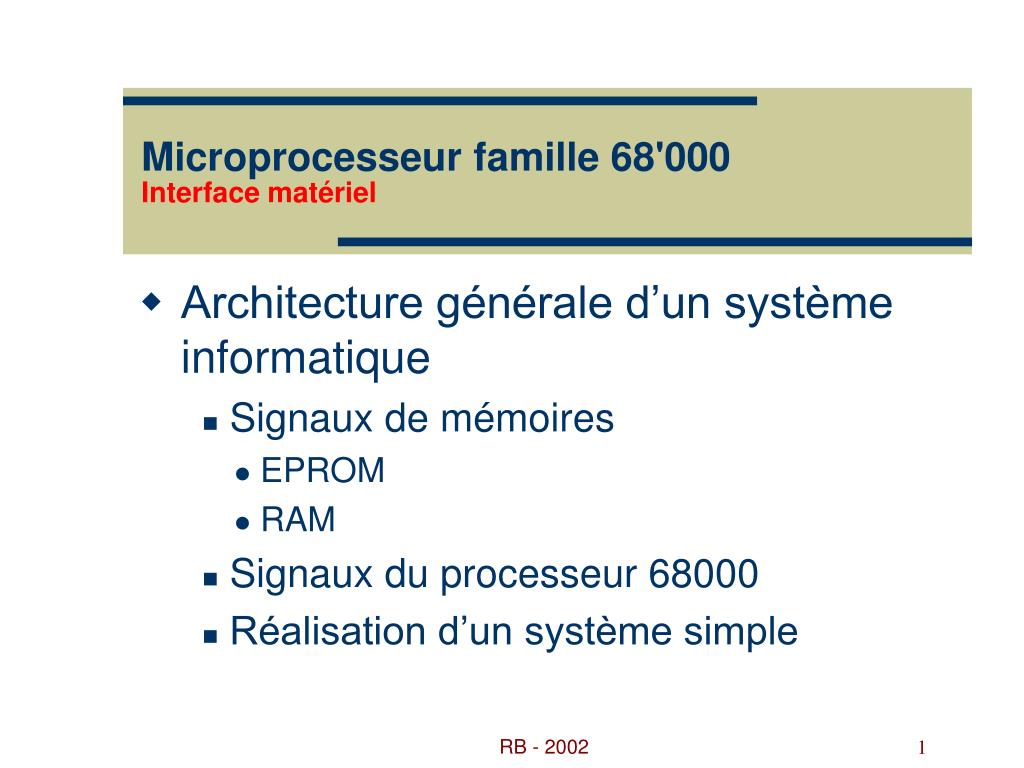 PPT - Microprocesseur famille 68'000 Interface matériel PowerPoint  Presentation - ID:4764060