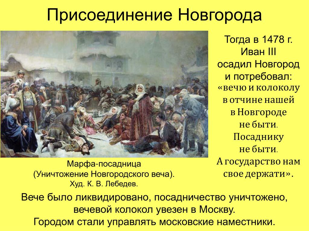 Захват новгорода год. Присоединение Новгорода Великого 1478г.