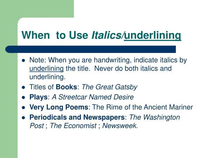 titles in essays underlined or italicized