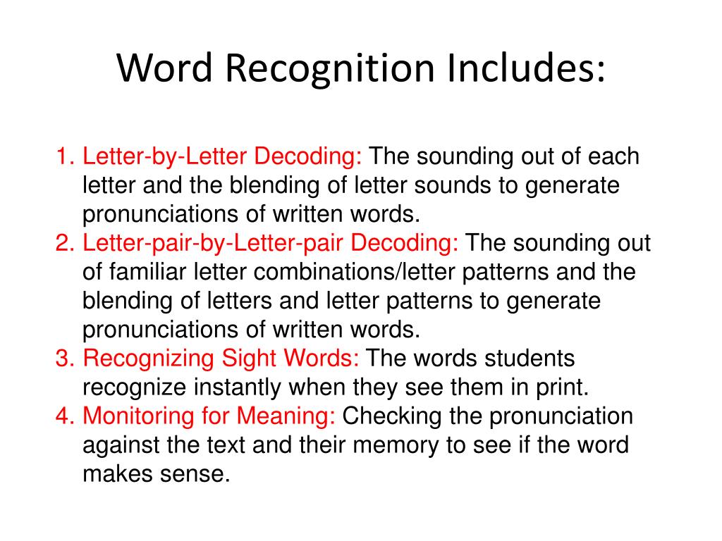 word recognition presentation levels