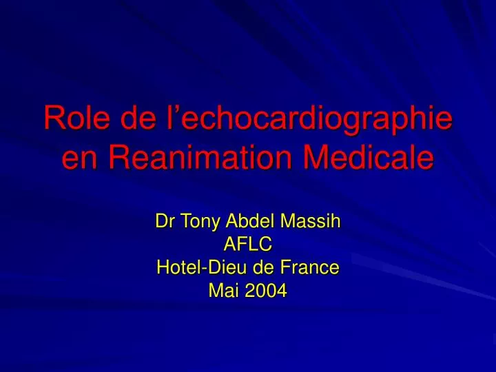 role de l echocardiographie en reanimation medicale n.