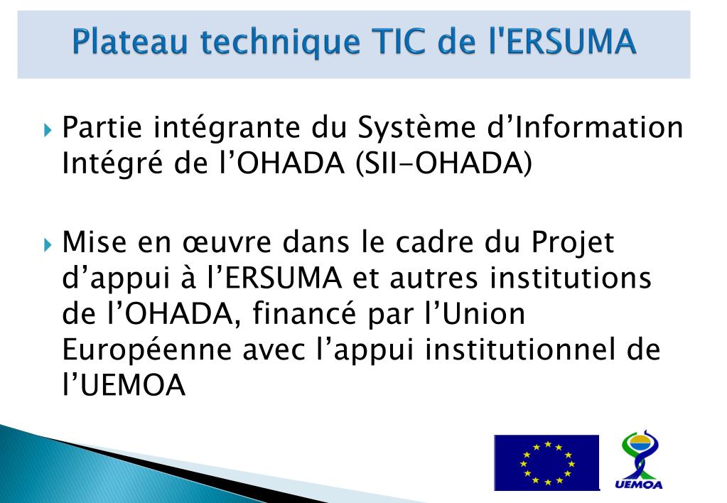 PPT - Présentation du plateau technique de l'Ecole Régionale Supérieure de  la Magistrature (ERSUMA) PowerPoint Presentation - ID:4797612