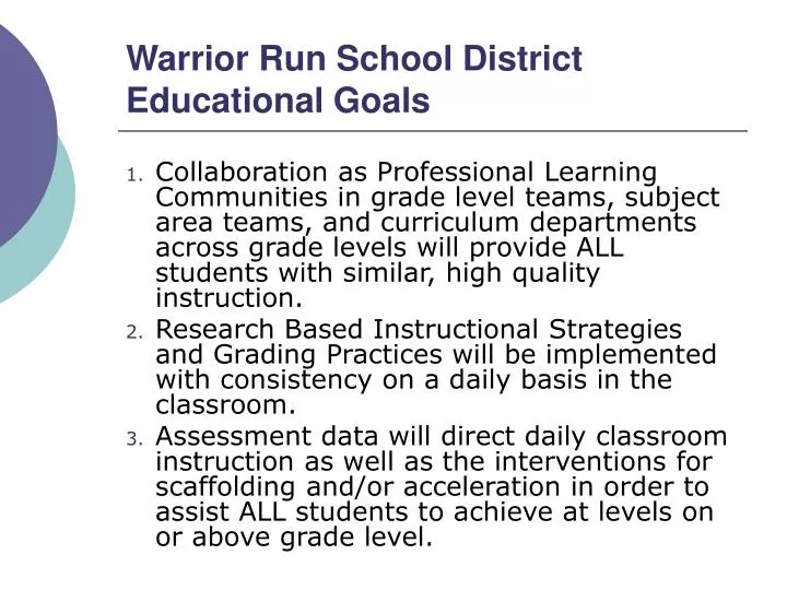 PPT Warrior Run School District Educational Goals PowerPoint