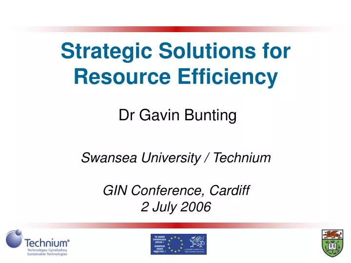 strategic solutions for resource efficiency dr gavin bunting n.
