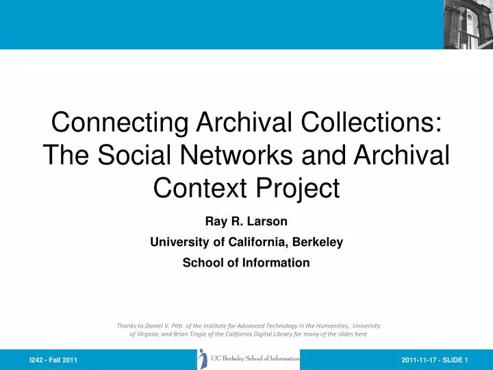 connecting archival collections the social networks and archival context project n.