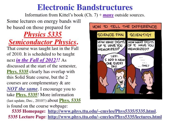 electronic bandstructures information from kittel s book ch 7 many outside sources n.