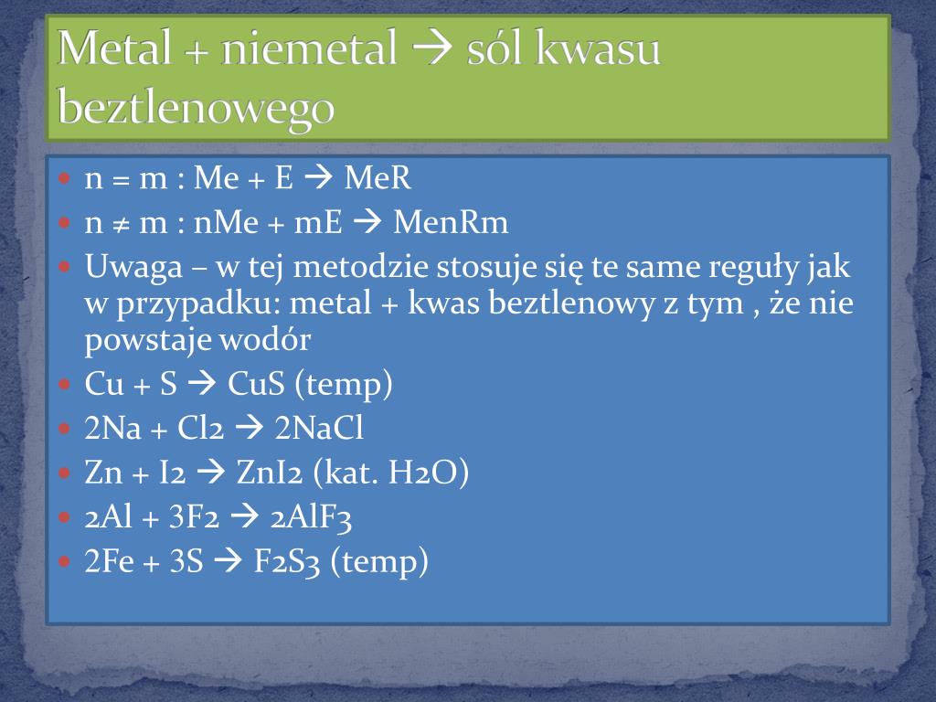 Metal Kwas Sól Wodór Przykłady PPT - Metody otrzymywania soli PowerPoint Presentation, free download