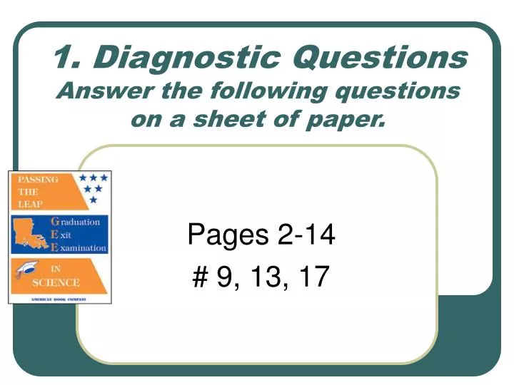 1 diagnostic questions answer the following questions on a sheet of paper n.