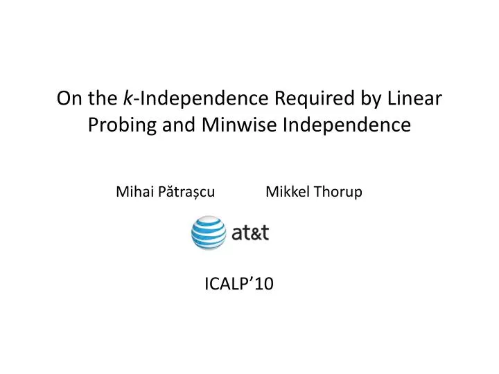 on the k independence required by linear probing and minwise independence n.