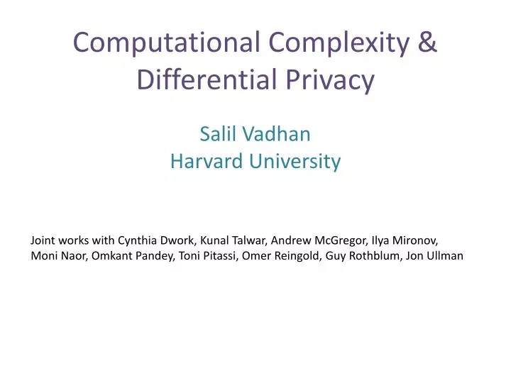 computational complexity differential privacy n.