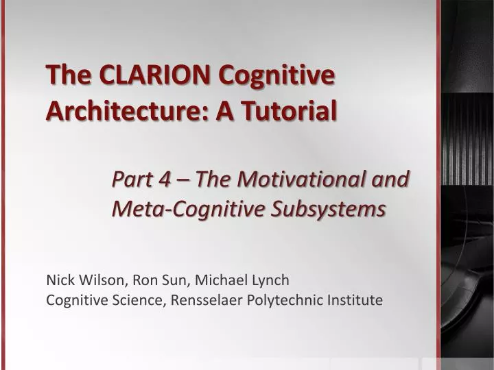 the clarion cognitive architecture a tutorial n.