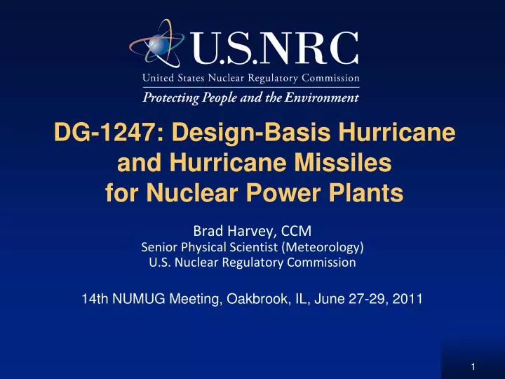 dg 1247 design basis hurricane and hurricane missiles for nuclear power plants n.