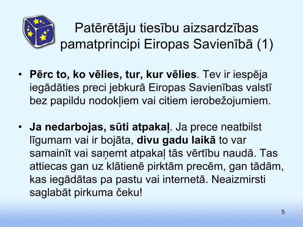 PPT - 5.4.2. Patērētāju tiesības Eiropas Savienībā PowerPoint Presentation  - ID:4825568