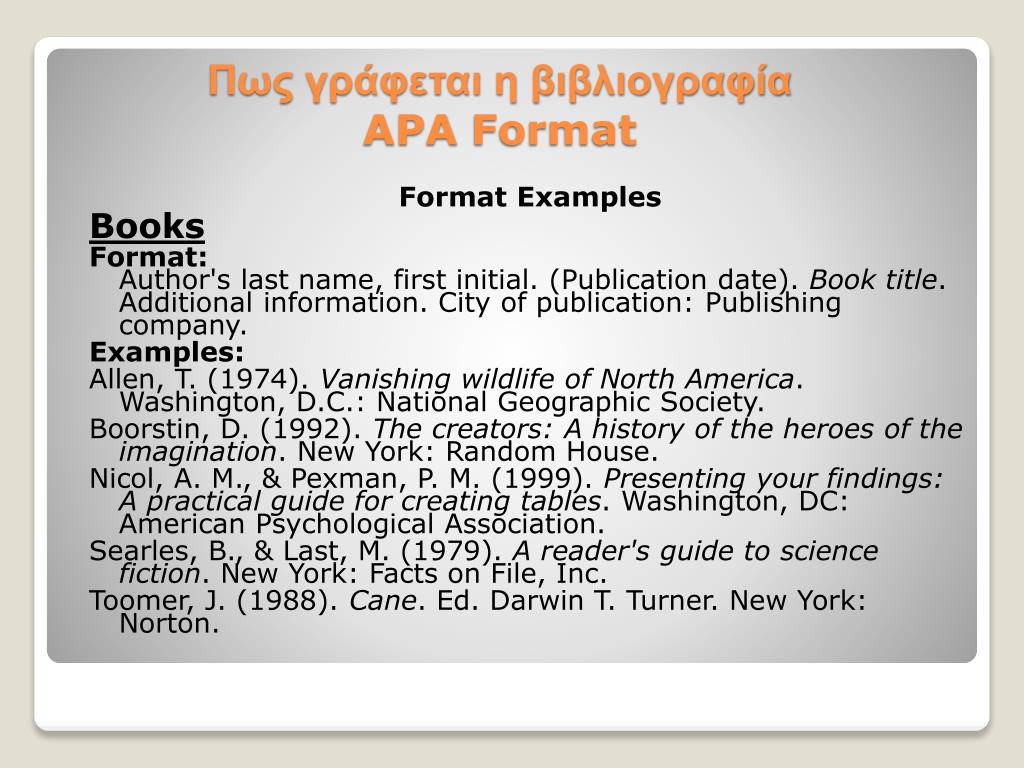 PPT - Πως γράφεται η βιβλιογραφία APA Format PowerPoint Presentation -  ID:4828424