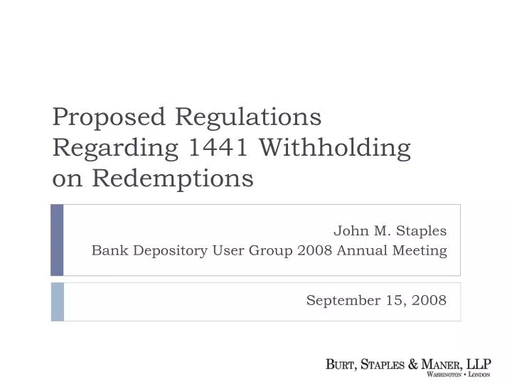john m staples bank depository user group 2008 annual meeting n.