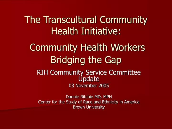 the transcultural community health initiative community health workers bridging the gap n.