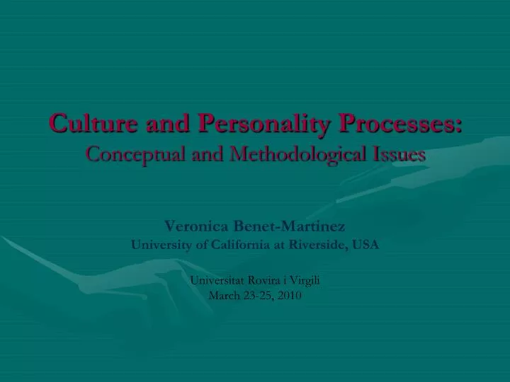 culture and personality processes conceptual and methodological issues n.
