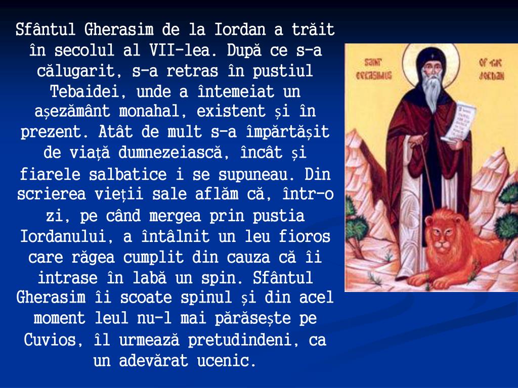 PPT SFÂNTUL GHERASIM DE LA IORDAN, PATRONUL SPIRITUAL AL CENTRULUI