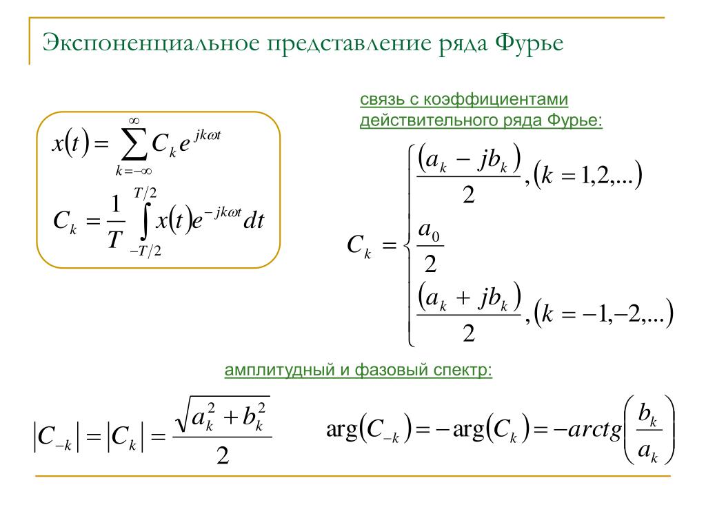 Ряд представление. Связь амплитудного и фазового спектра. Амплитудный и фазовый спектр сигнала. Амплитудно фазовая форма ряда Фурье. Экспоненциальный ряд Фурье.