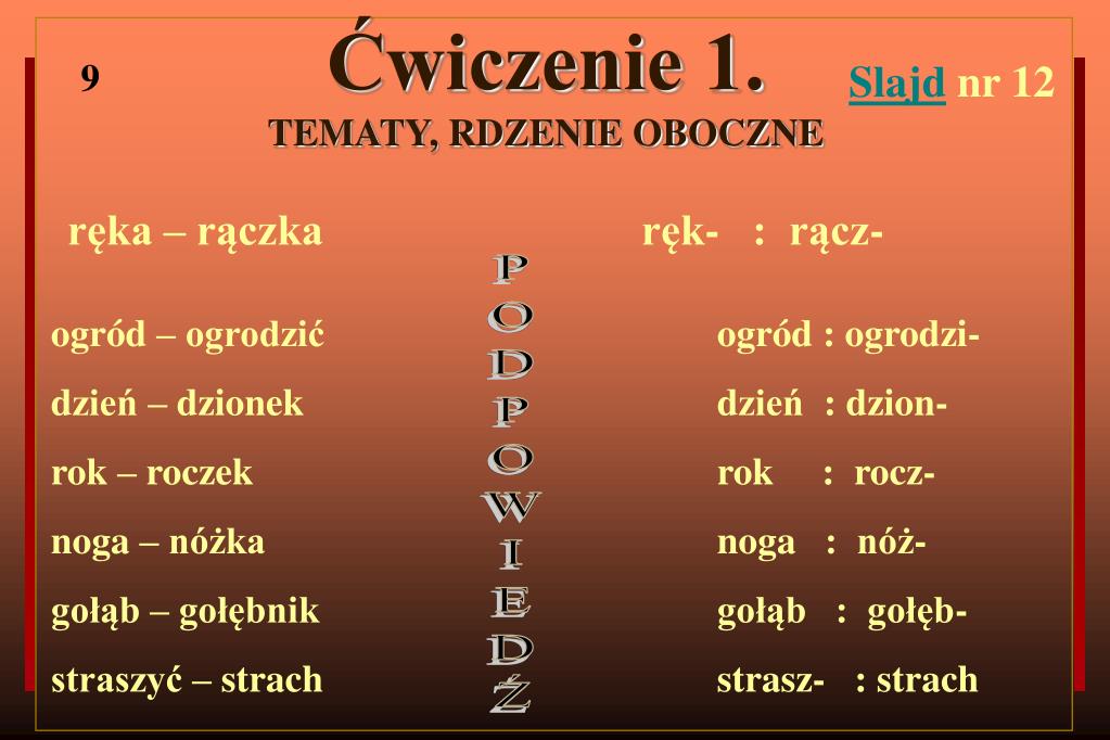 Tematy Oboczne I Oboczności ćwiczenia PPT - Słowotwórstwo PowerPoint Presentation, free download - ID:4845614