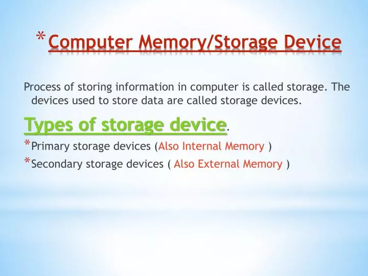 computer memory storage device n.