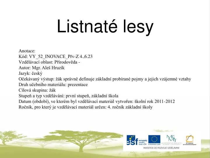 PPT - Listnaté lesy PowerPoint Presentation, free download - ID:4876551