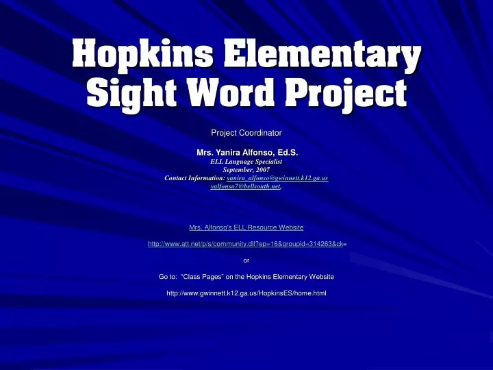 hopkins elementary sight word project n.