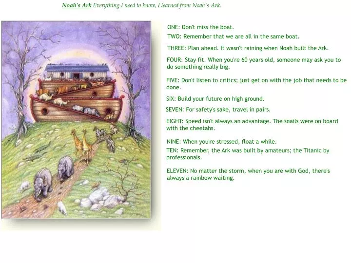 Ppt Noah S Ark Everything I Need To Know I Learned From Noah S Ark Powerpoint Presentation Id