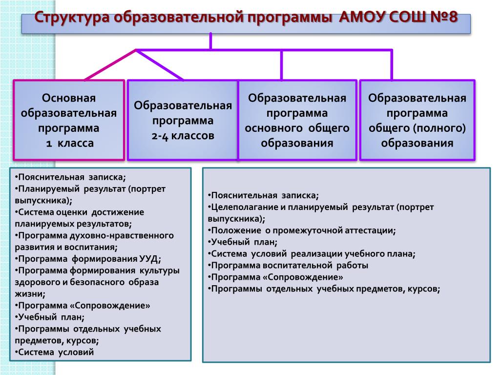 Образовательная программа муниципального общеобразовательного учреждения. Структура учебного проекта.