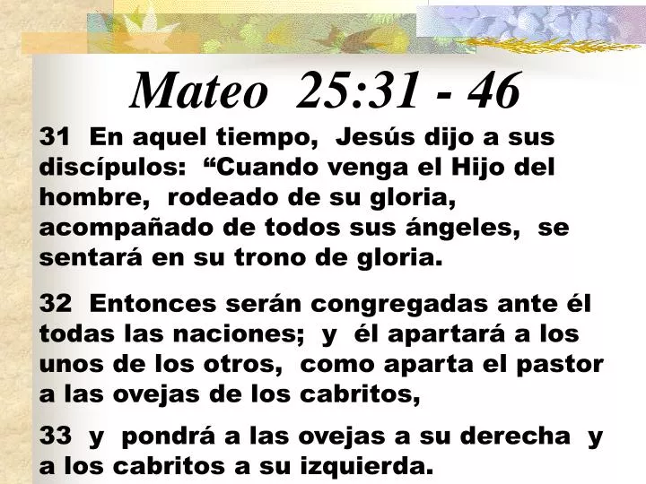 PPT - Mateo 25:31 - 46 PowerPoint Presentation, free download - ID:4884201