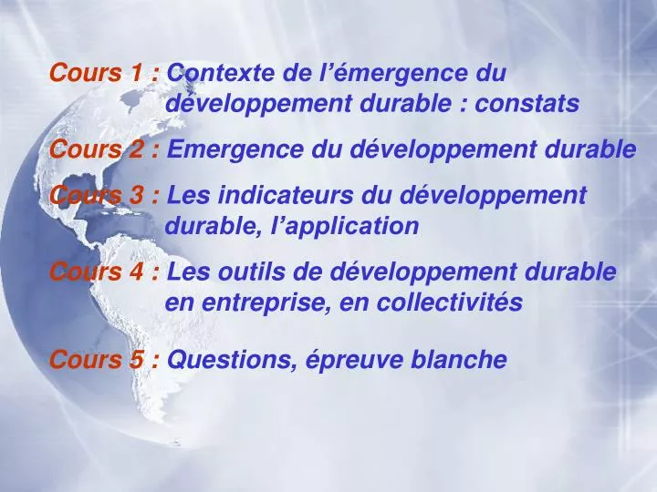 PPT - Cours 1 : Contexte de l'émergence du développement durable : constats  PowerPoint Presentation - ID:4886226