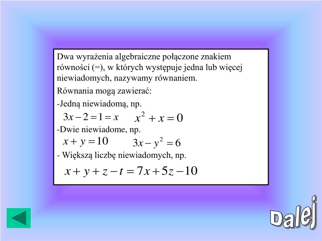 Równanie Krzyżowe Z Jedną Niewiadomą PPT - Prezentacja matematyki dla klas gimnazjalnych PowerPoint