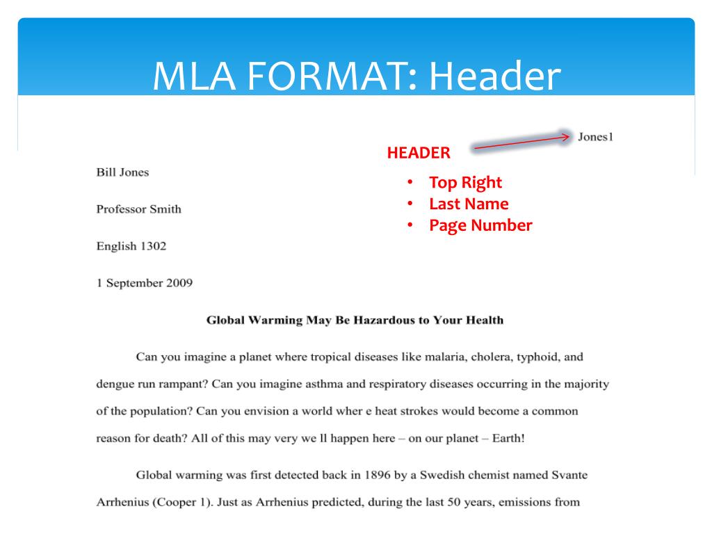 mla essay header