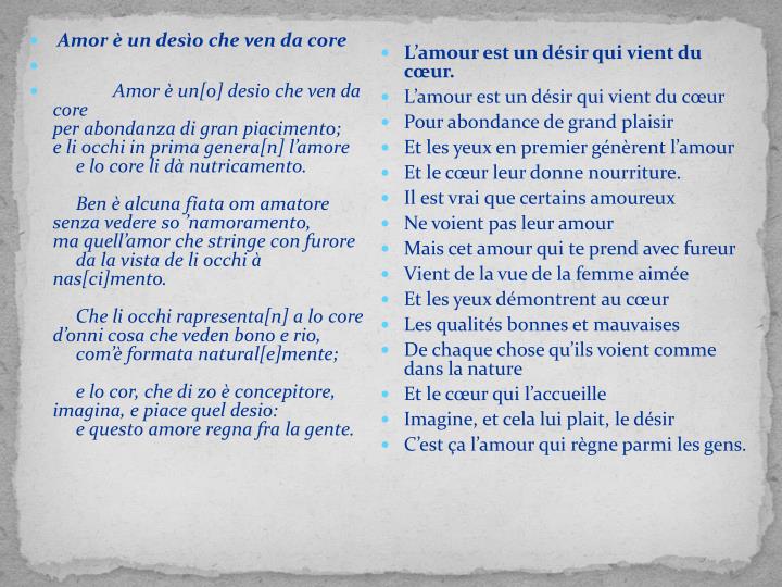 Amor è Un Desio Che Ven Da Core Testo