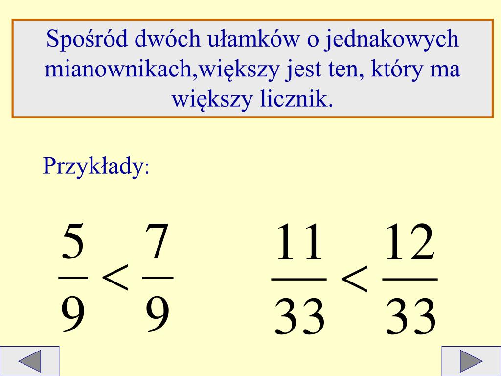 Napisz Cztery Ułamki W Których Licznik Jest O 2 Większy PPT - PORÓWNYWANIE UŁAMKÓW ZWYKŁYCH PowerPoint Presentation, free