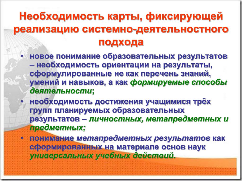 Перечень знаний. Формируемые способы деятельности. Ориентация на новые образовательные Результаты. Ориентация на учебный результат.