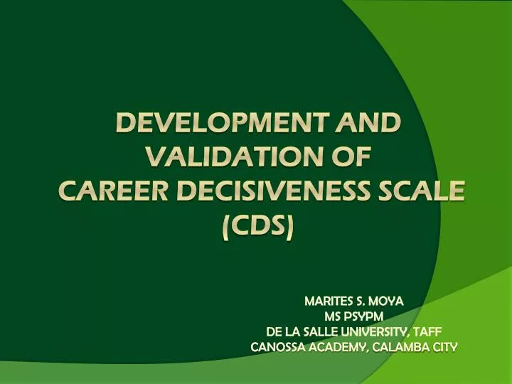 development and validation of career decisiveness scale cds n.