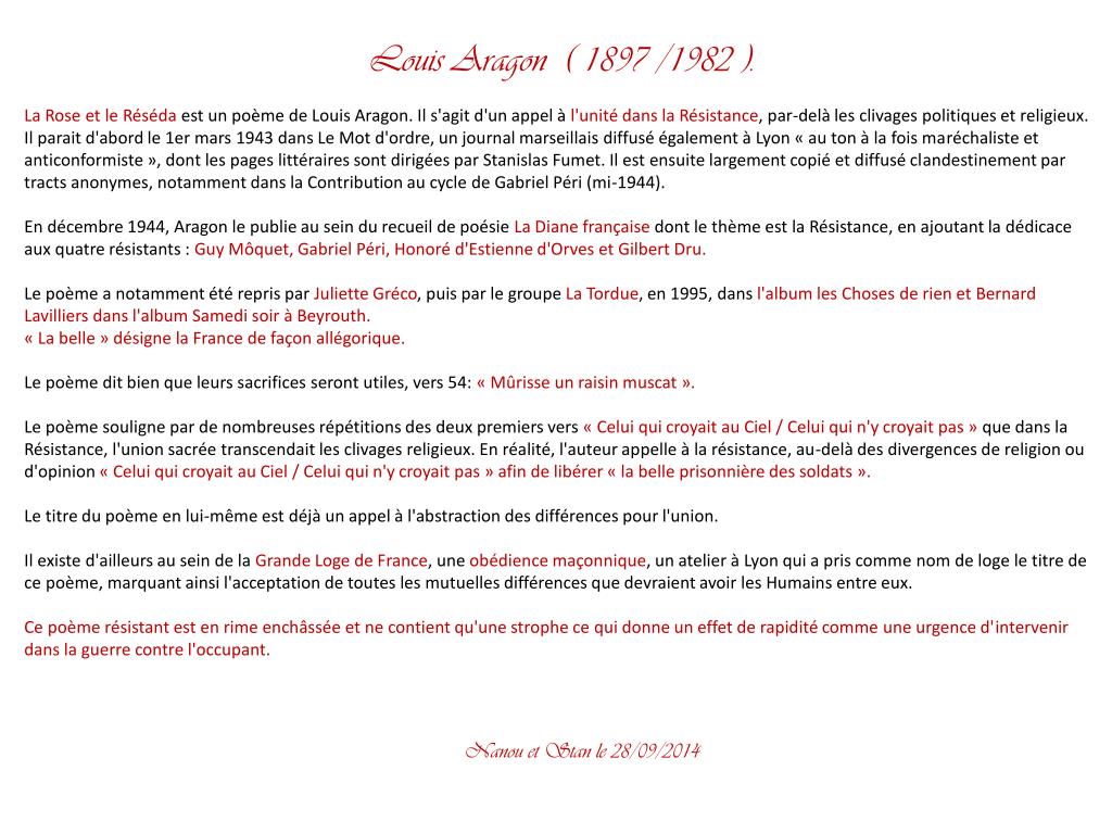 La Rose Et Le Réséda Poème