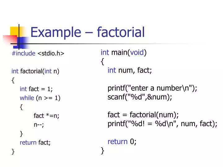 example factorial n.