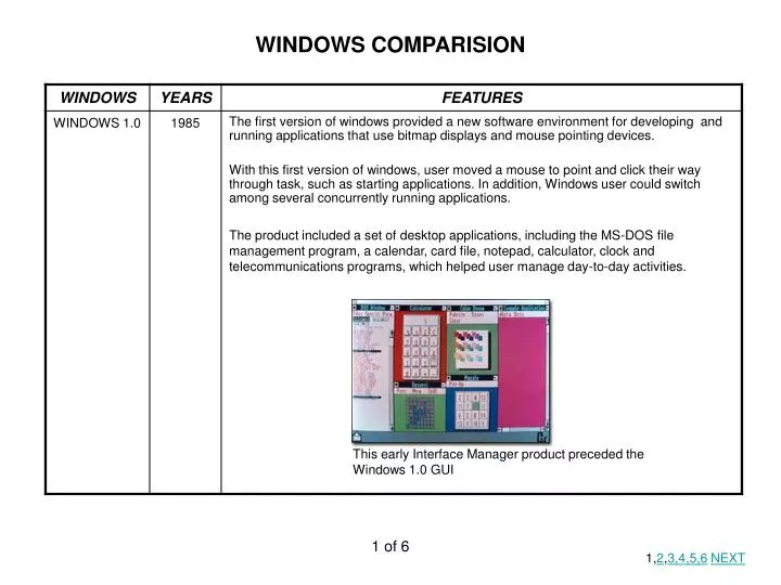 windows comparision n.
