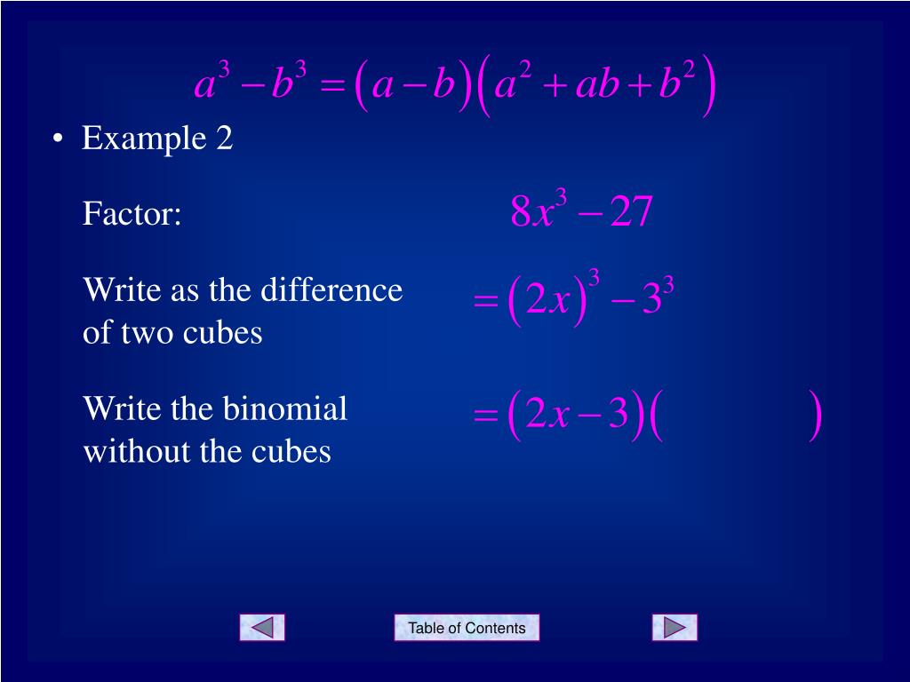 PPT - Factoring – Sum and Difference of Two Cubes PowerPoint Presentation -  ID:4942260