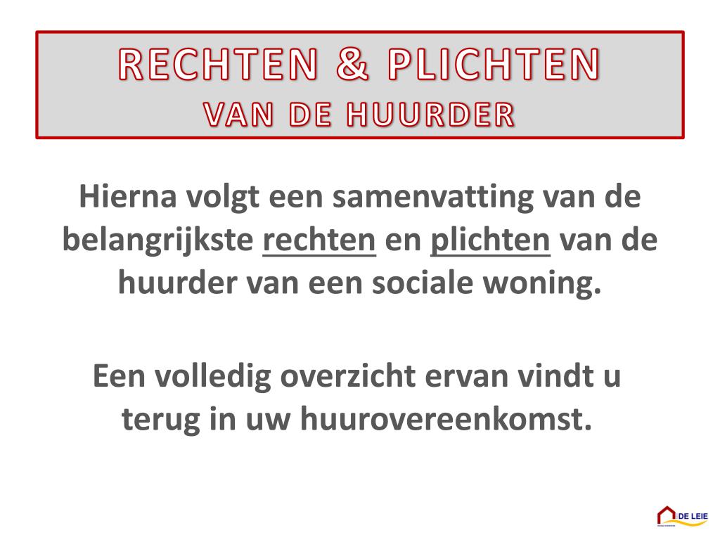 PPT - RECHTEN & PLICHTEN VAN DE HUURDER PowerPoint Presentation - ID