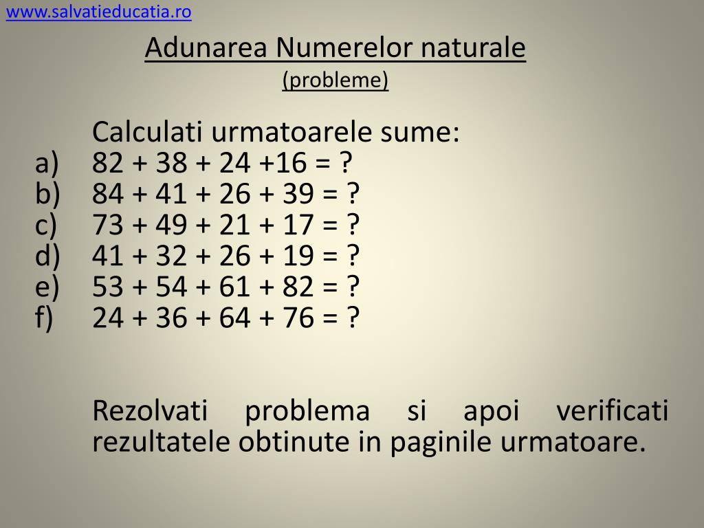 Ppt Adunarea Numerelor Naturale Probleme Powerpoint