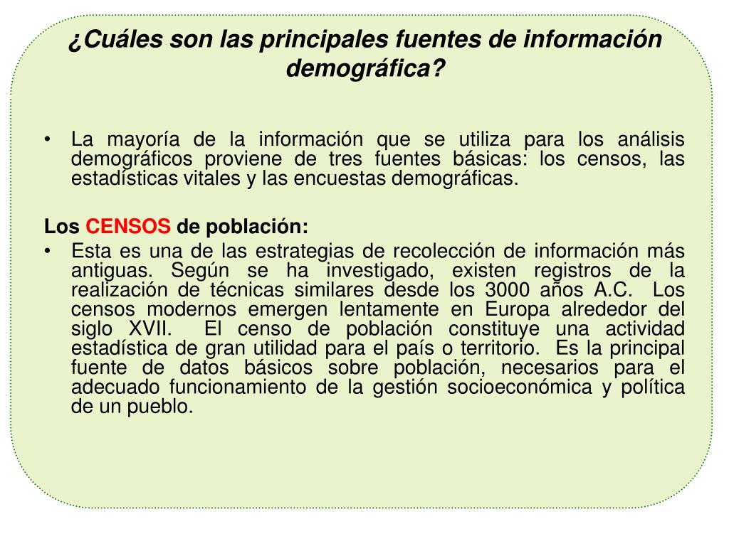 prima Compatible con Subproducto PPT - FUENTES DE DATOS PARA EL ESTUDIO DE LOS FENÓMENOS DEMOGRÁFICOS  PowerPoint Presentation - ID:4953298