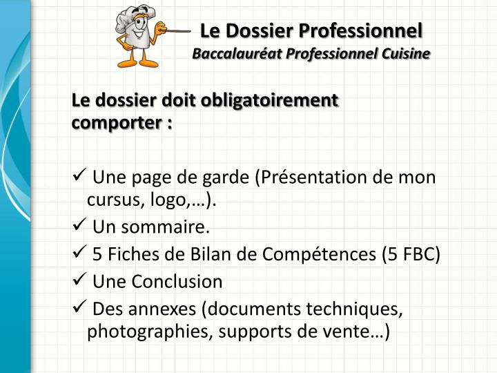 PPT - Le Dossier Professionnel Baccalauréat Professionnel Cuisine