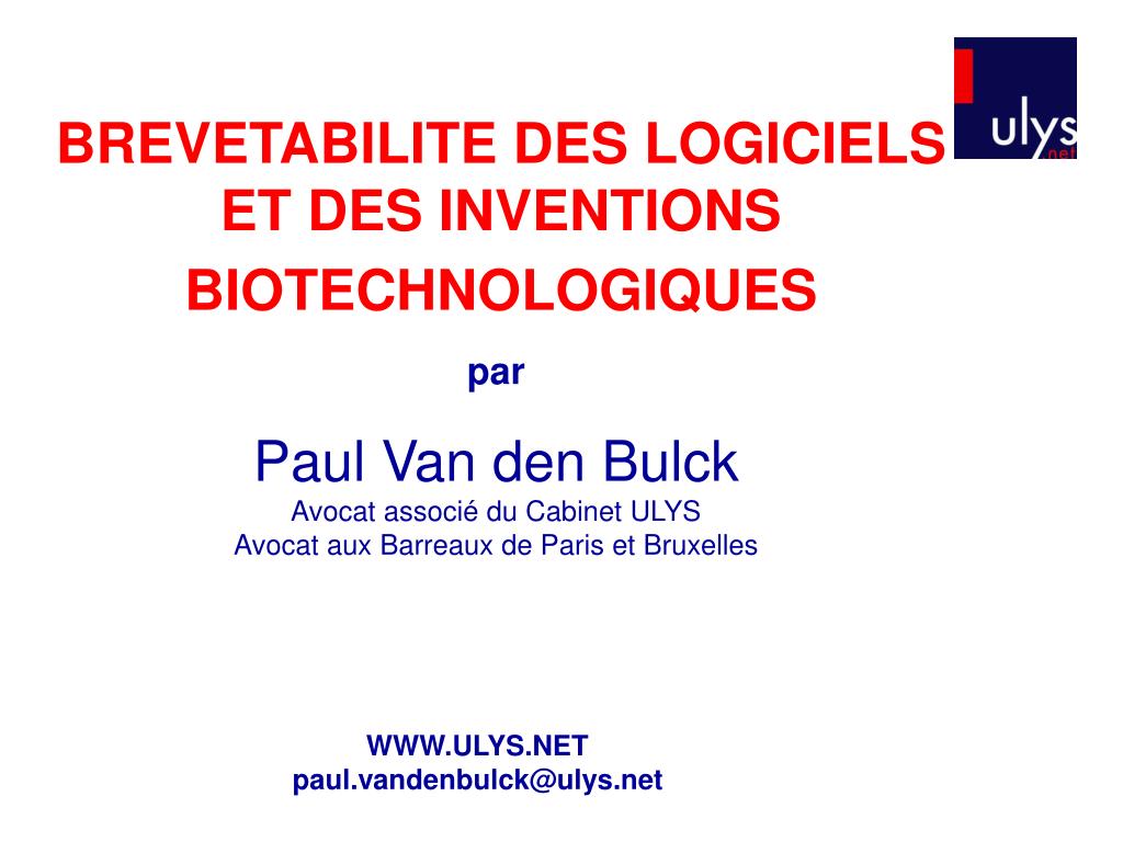 PPT - BREVETABILITE DES LOGICIELS ET DES INVENTIONS BIOTECHNOLOGIQUES  PowerPoint Presentation - ID:4960055